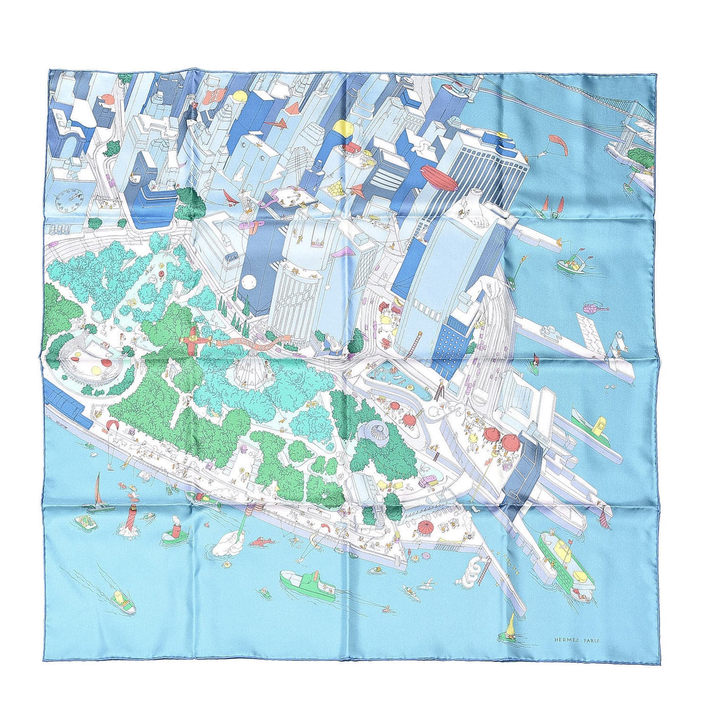 Silk The Battery New York Scarf 90 Bleu Vert Rose Pale