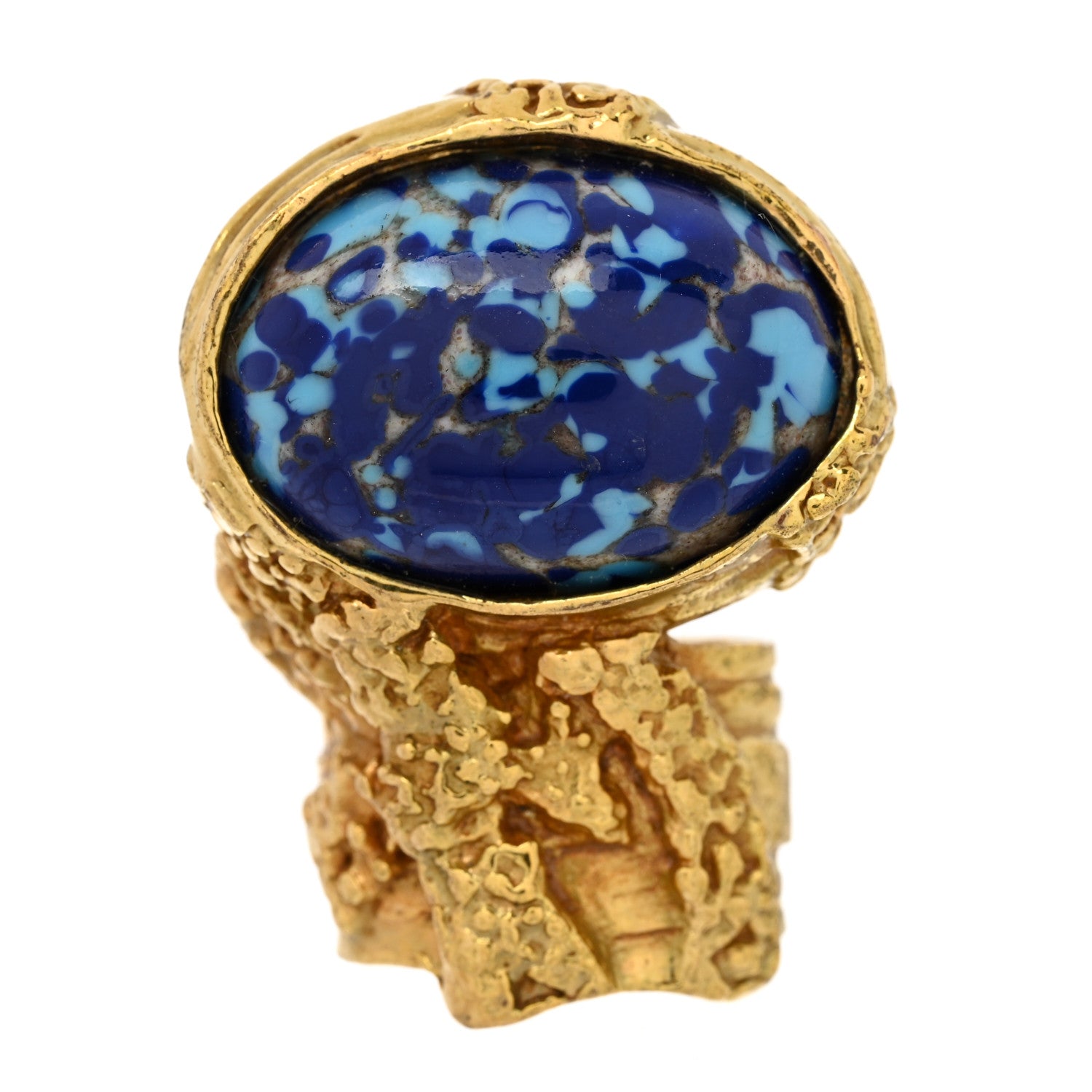 Saint Laurent Glass Cabochon Arty Ovale Ring 5 Gold Lapis 1 of 4