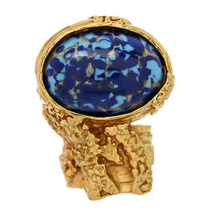 Saint Laurent Glass Cabochon Arty Ovale Ring 5 Gold Lapis 1 of 4