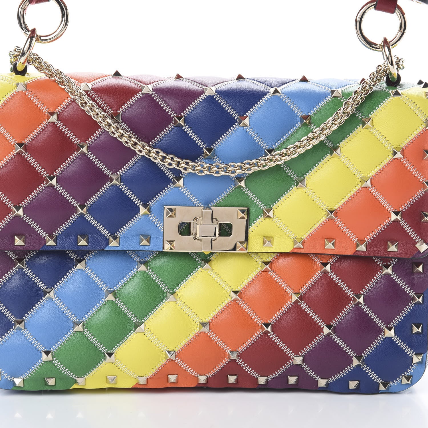 Valentino Garavani Lambskin Medium Rockstud Spike Shoulder Bag Rainbow 8 of 8