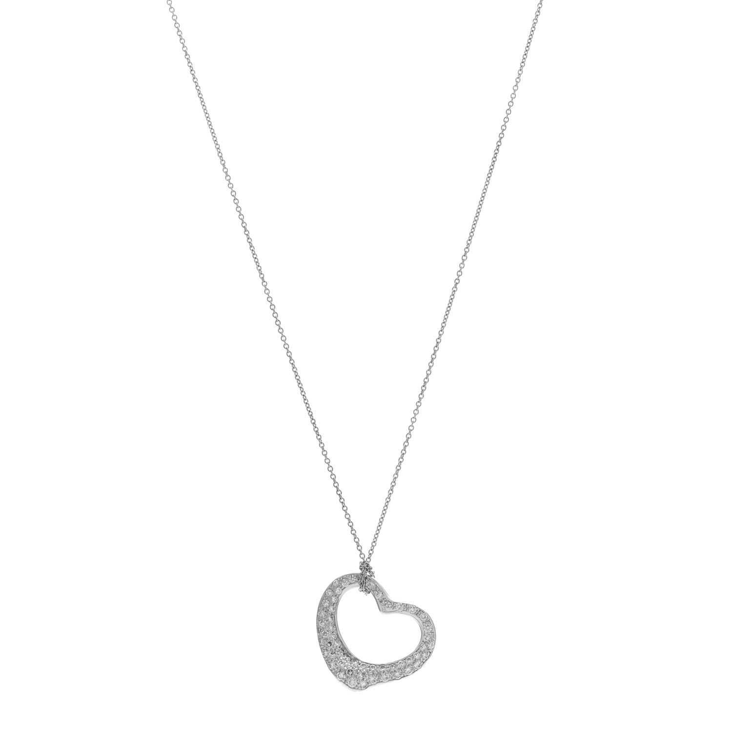 Tiffany Platinum Diamond 22mm Elsa Peretti Open Heart Pave Pendant Necklace 1 of 5
