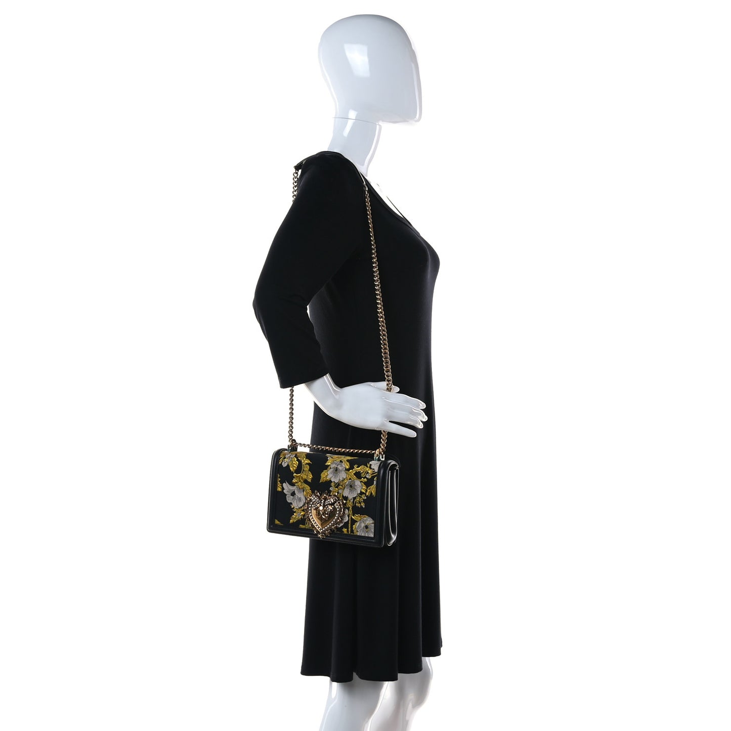 Floral Jacquard Smooth Calfskin Medium Devotion Crossbody Bag Yellow Black