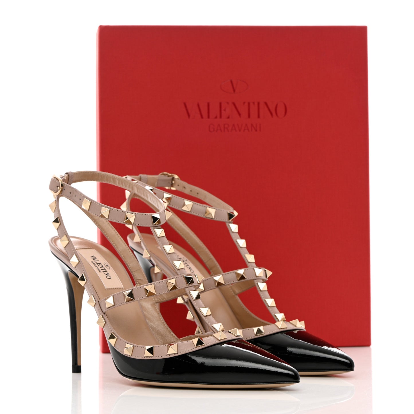 Patent Nappa Rockstud Ankle Strap 100mm Pumps 39 Black Poudre