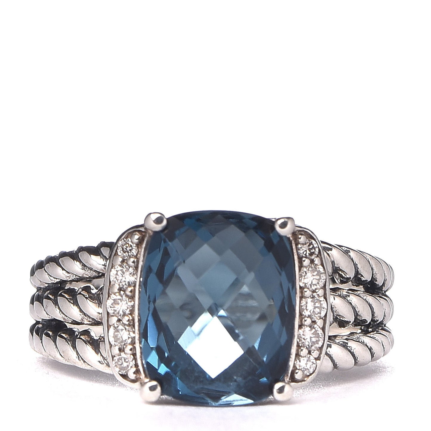 Sterling Silver Diamond Hampton Blue Topaz 10mm Petite Wheaton Ring 49 5