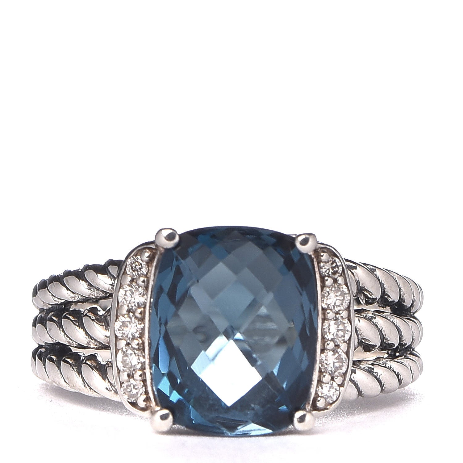 David Yurman Sterling Silver Diamond Hampton Blue Topaz 10mm Petite Wheaton Ring 49 5 1 of 5