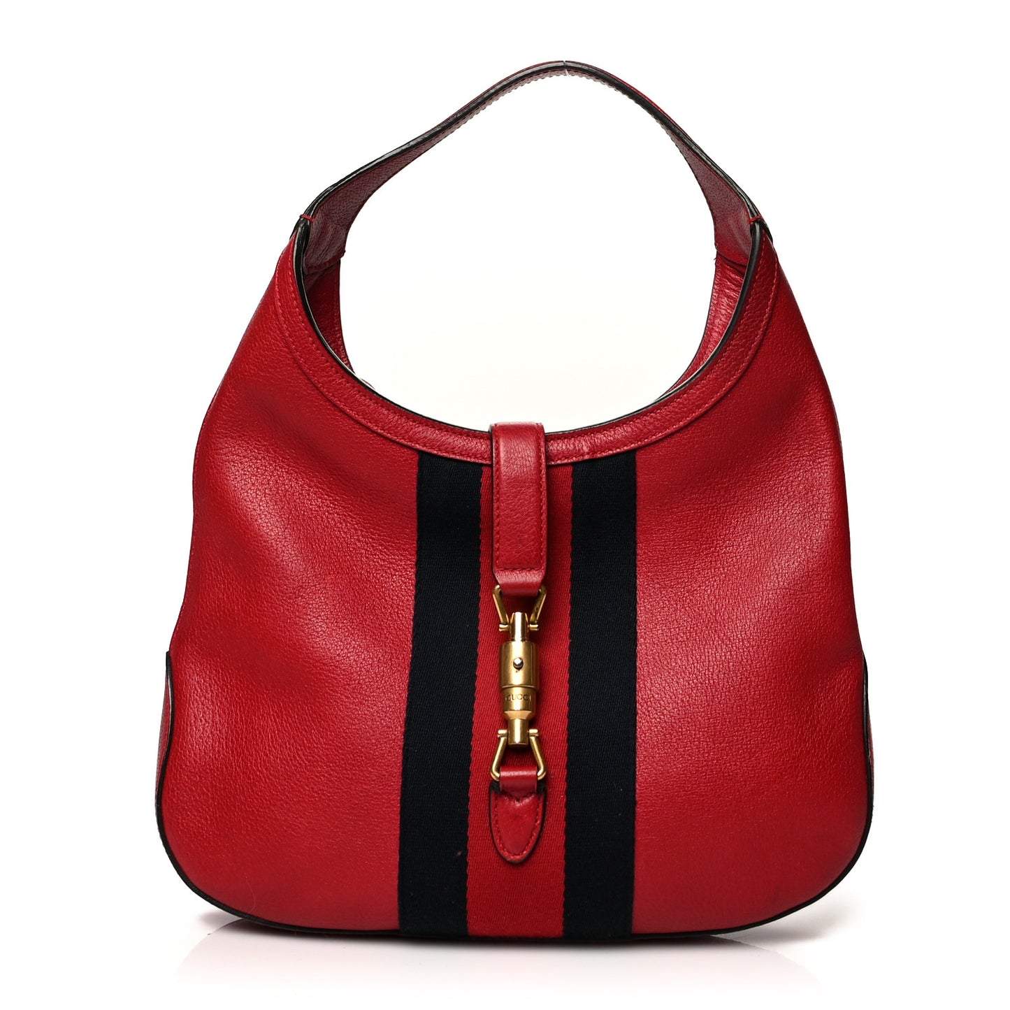 Soft Grained Calfskin Web Medium Jackie Hobo Red