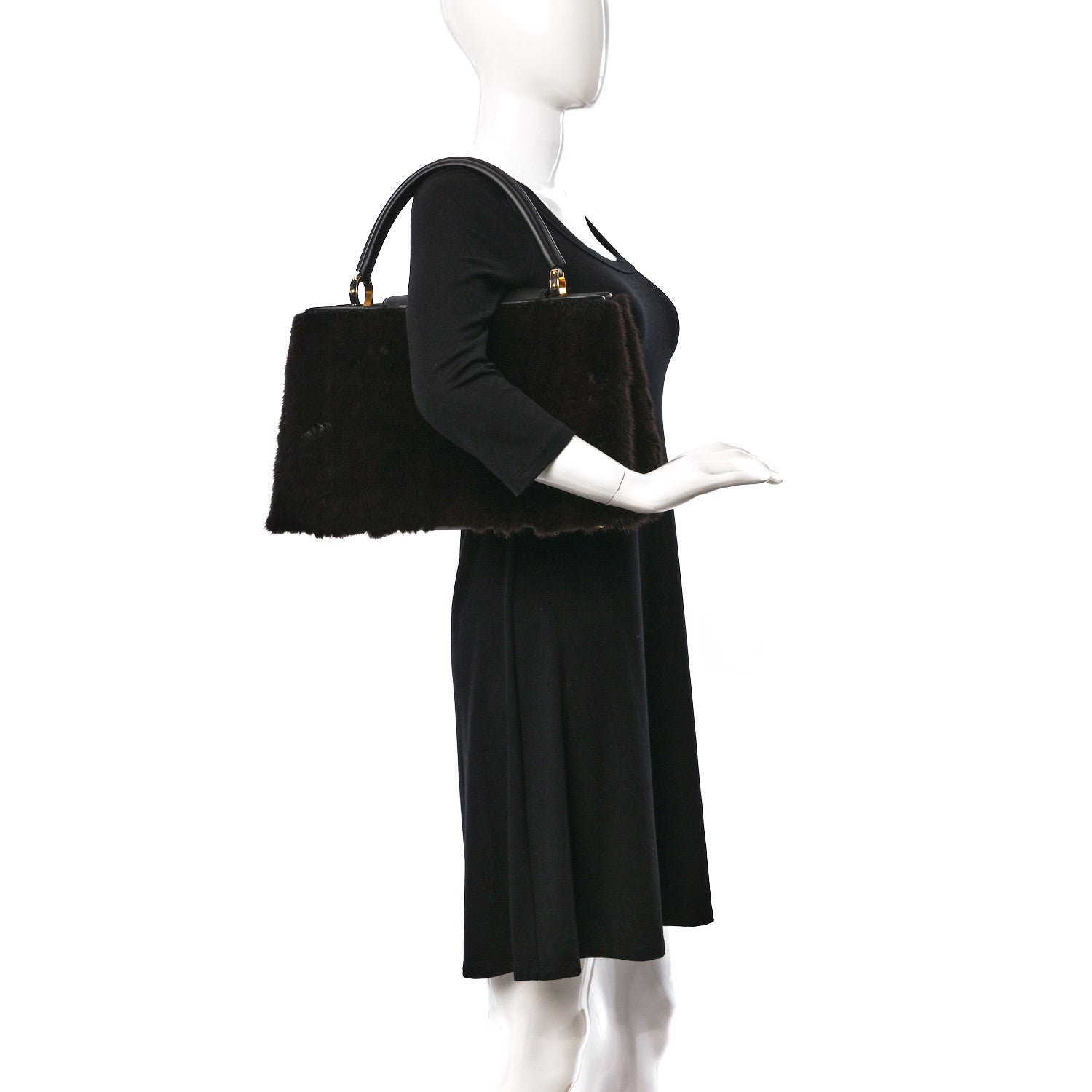 Louis Vuitton Mink Fur Capucines MM Dark Brown 2 of 9