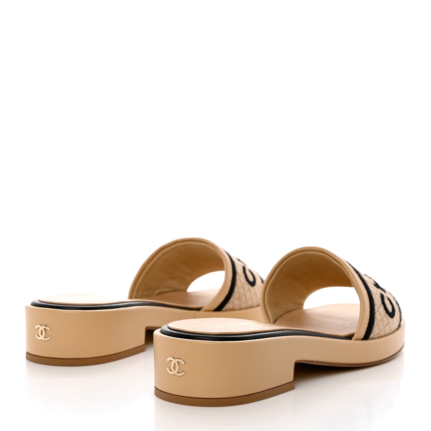 Lambskin Embroidered Logo Mules 41.5 Beige Black