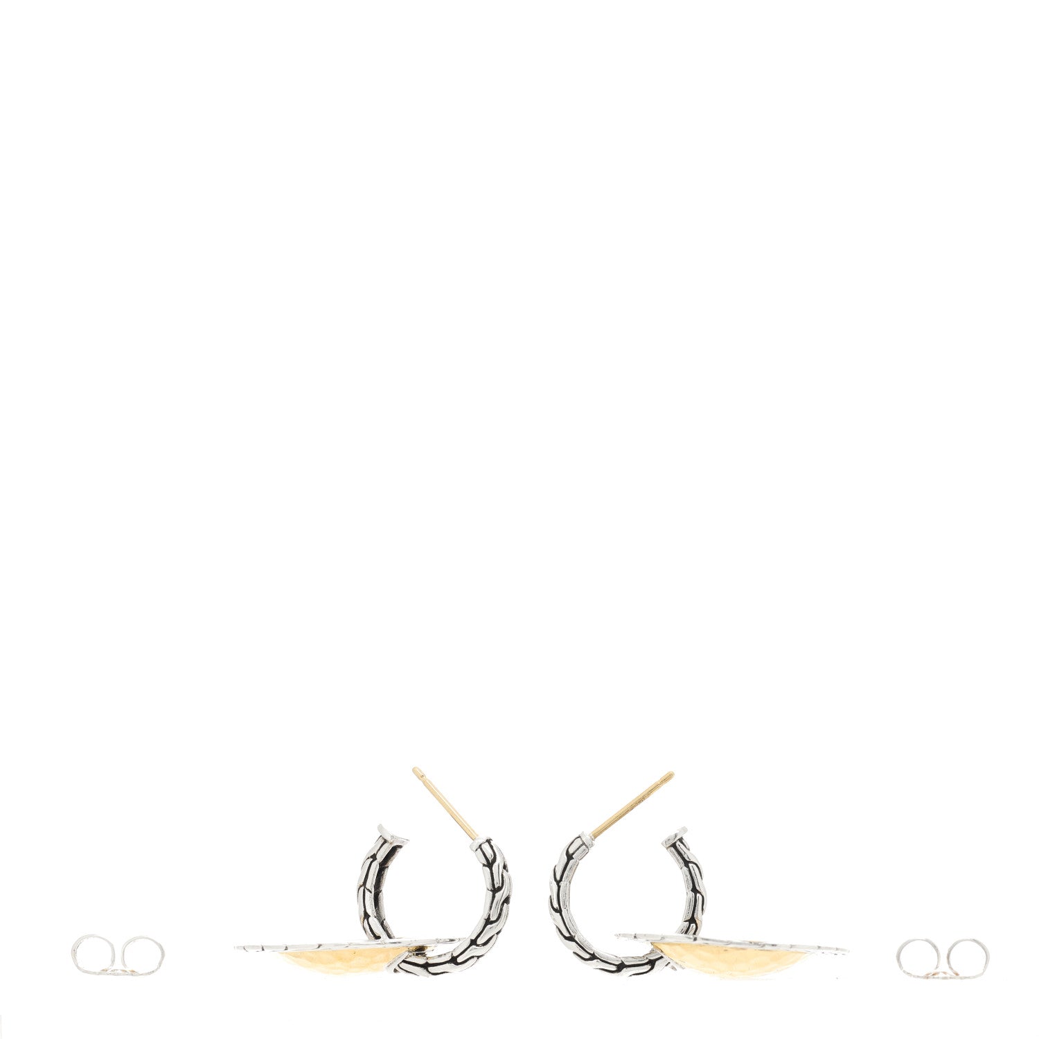 John Hardy Sterling Silver 22K Yellow Gold Hammered Disc Drop Earrings 2 of 4