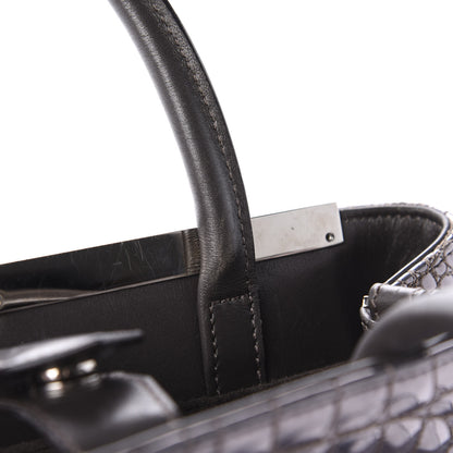 Fendi Metallic Calfskin Crocodile Embroidered Petite 2Jours Tote Silver Mirror 11 of 15