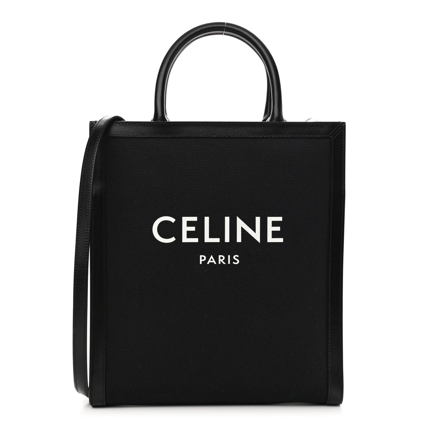 Canvas Calfskin Small Vertical Cabas Black