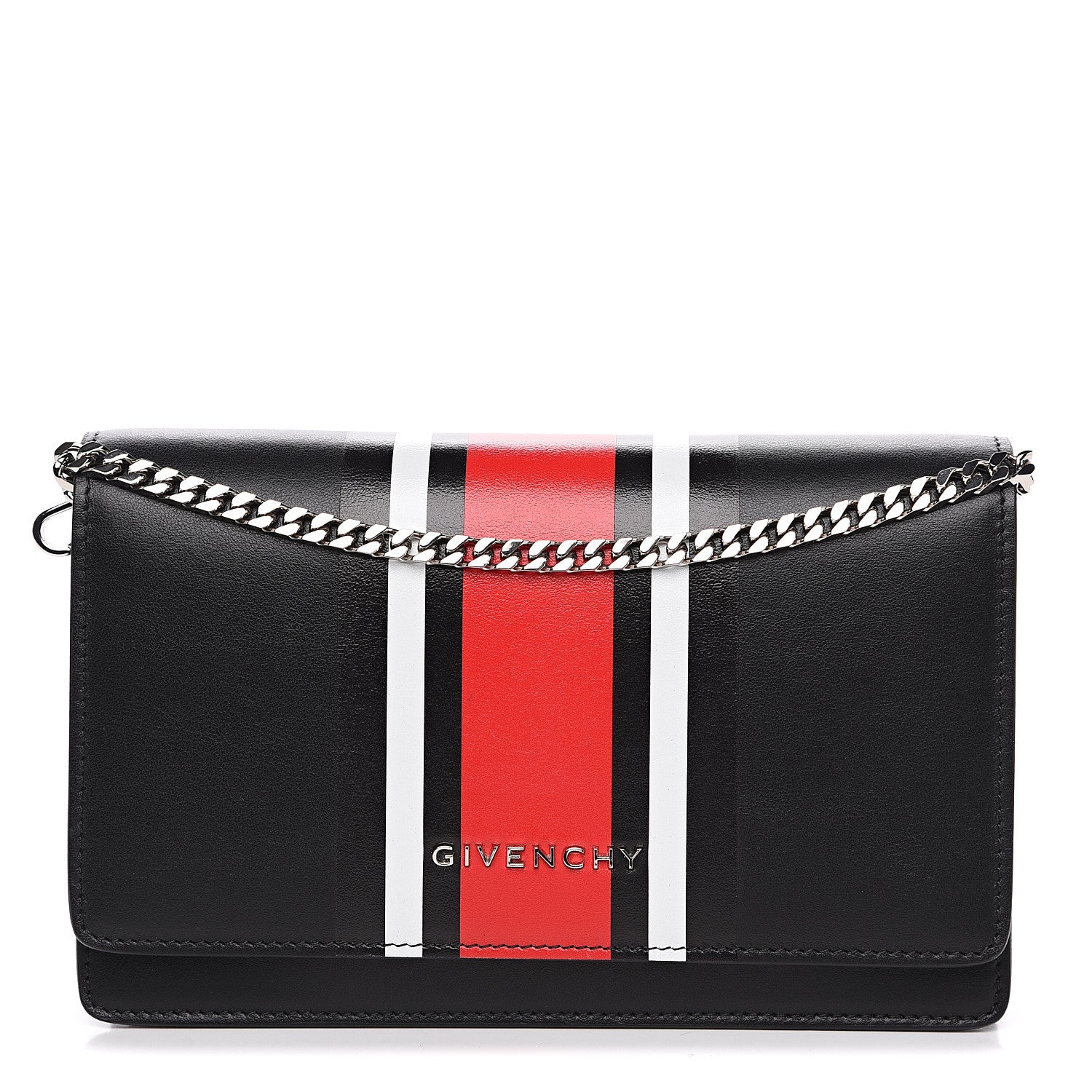 Givenchy Calfskin Striped Pandora Chain Wallet Black 1 of 9