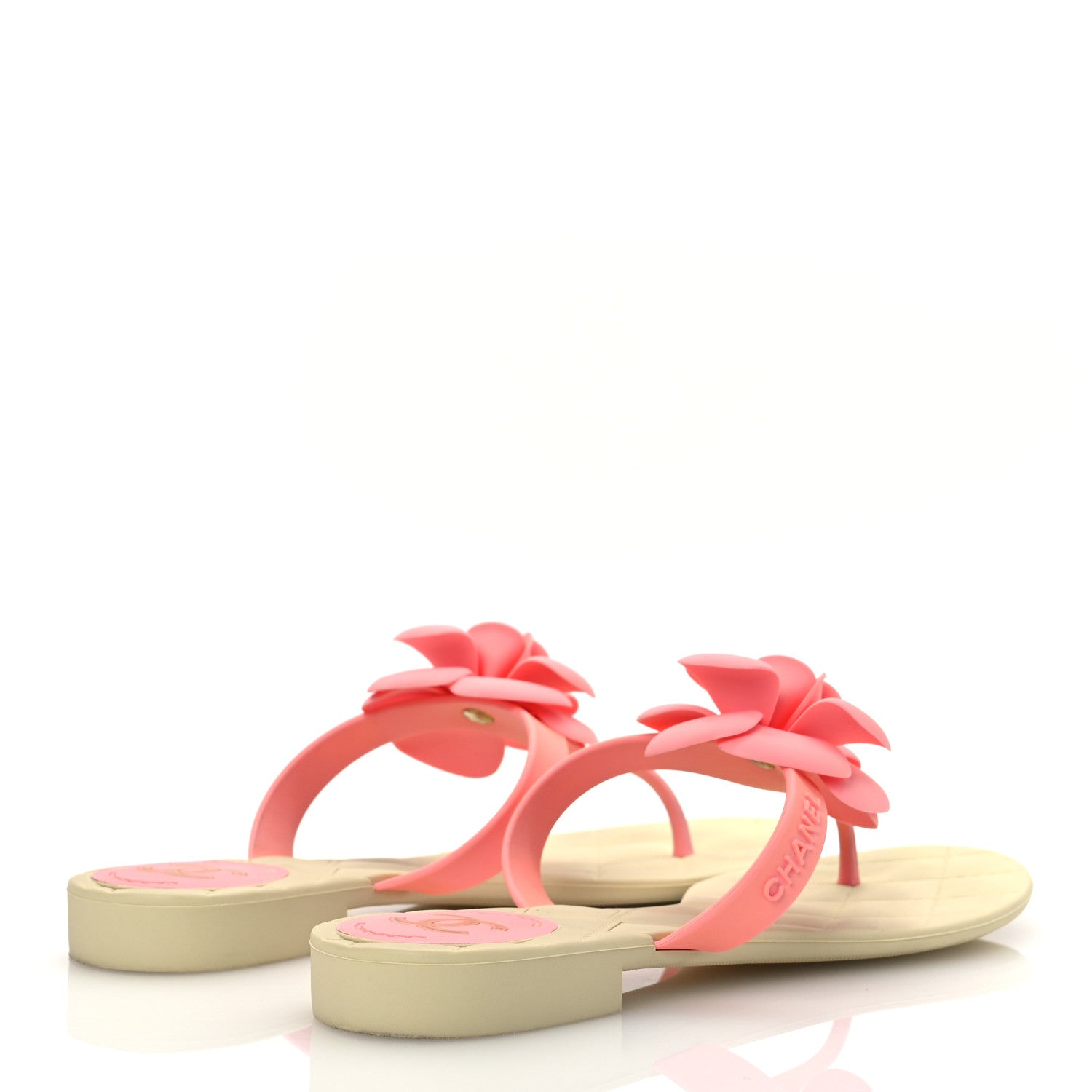 Chanel Jelly Quilted Camellia Thong Sandal 39 Pink Beige 4 of 11