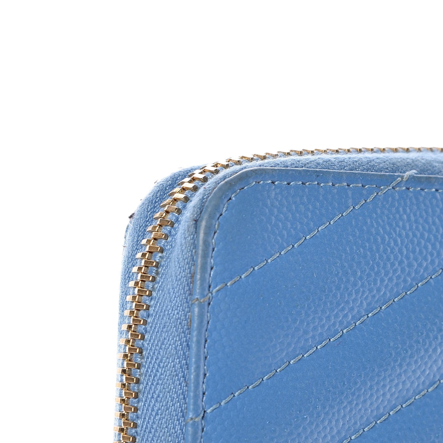 Grain De Poudre Matelasse Chevron Monogram Zip Around Wallet Blue Clair