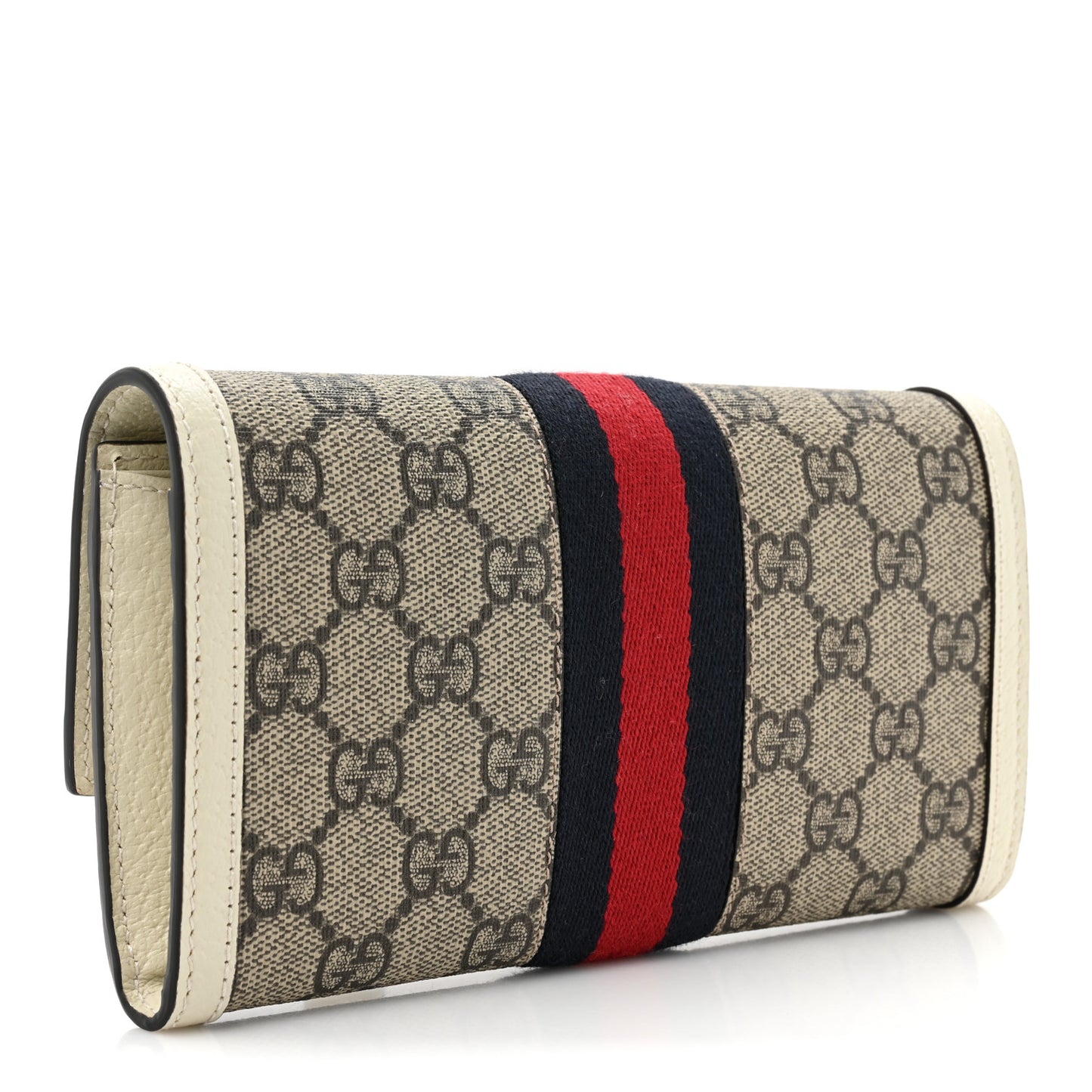 GG Supreme Monogram Textured Calfskin Web Ophidia Continental Wallet Beige White