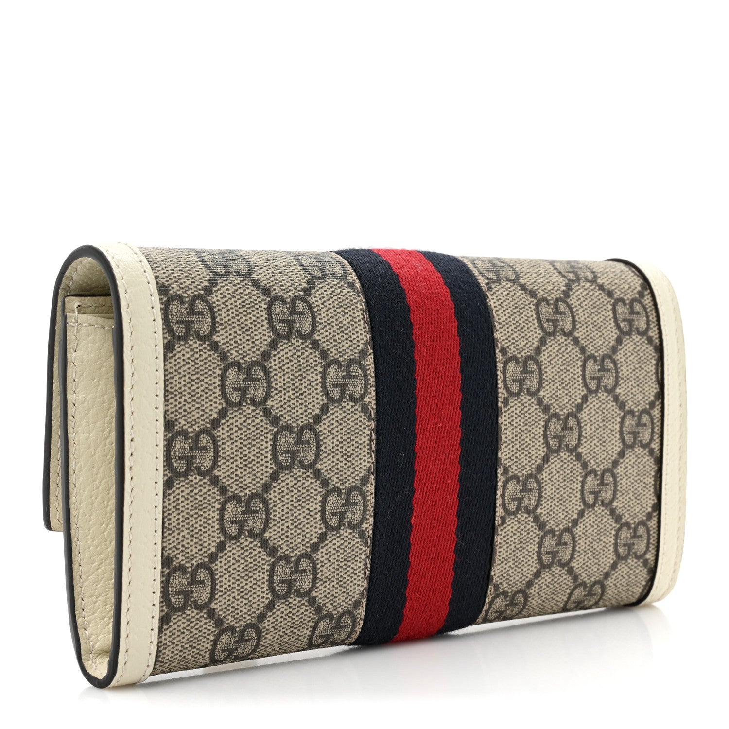 Gucci GG Supreme Monogram Textured Calfskin Web Ophidia Continental Wallet Beige White 3 of 15