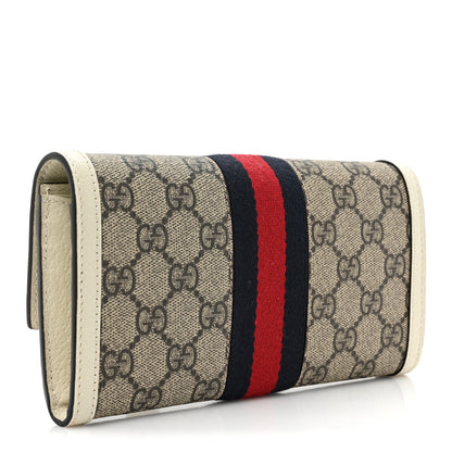 Gucci GG Supreme Monogram Textured Calfskin Web Ophidia Continental Wallet Beige White 3 of 15