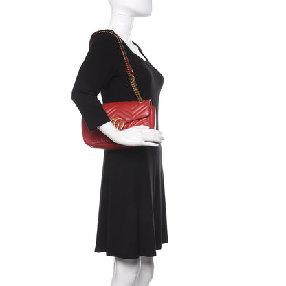 Gucci Calfskin Matelasse Small GG Marmont Shoulder Bag Hibiscus Red 3 of 13
