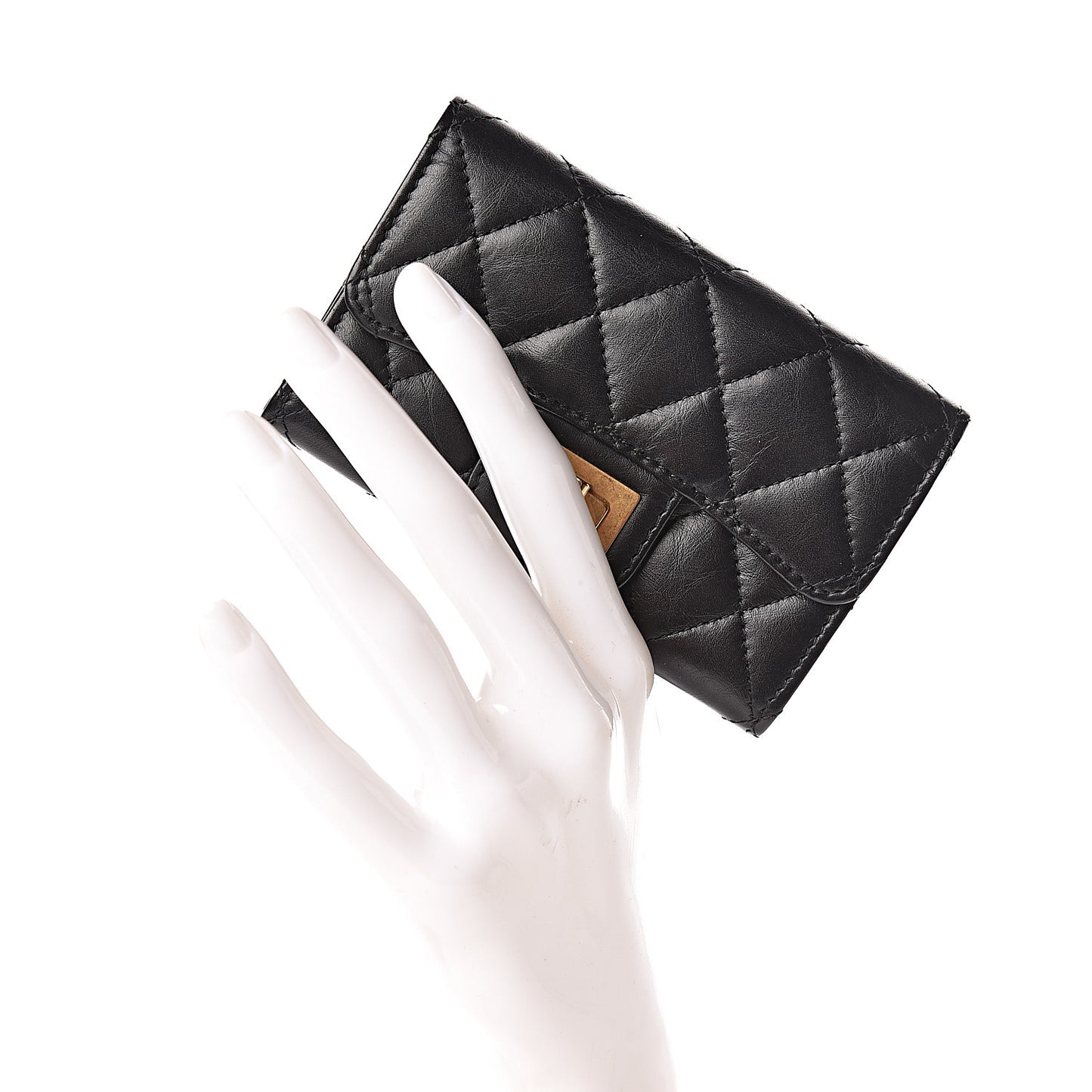 Aged Calfskin Quilted Reissue Flap Card Holder Black