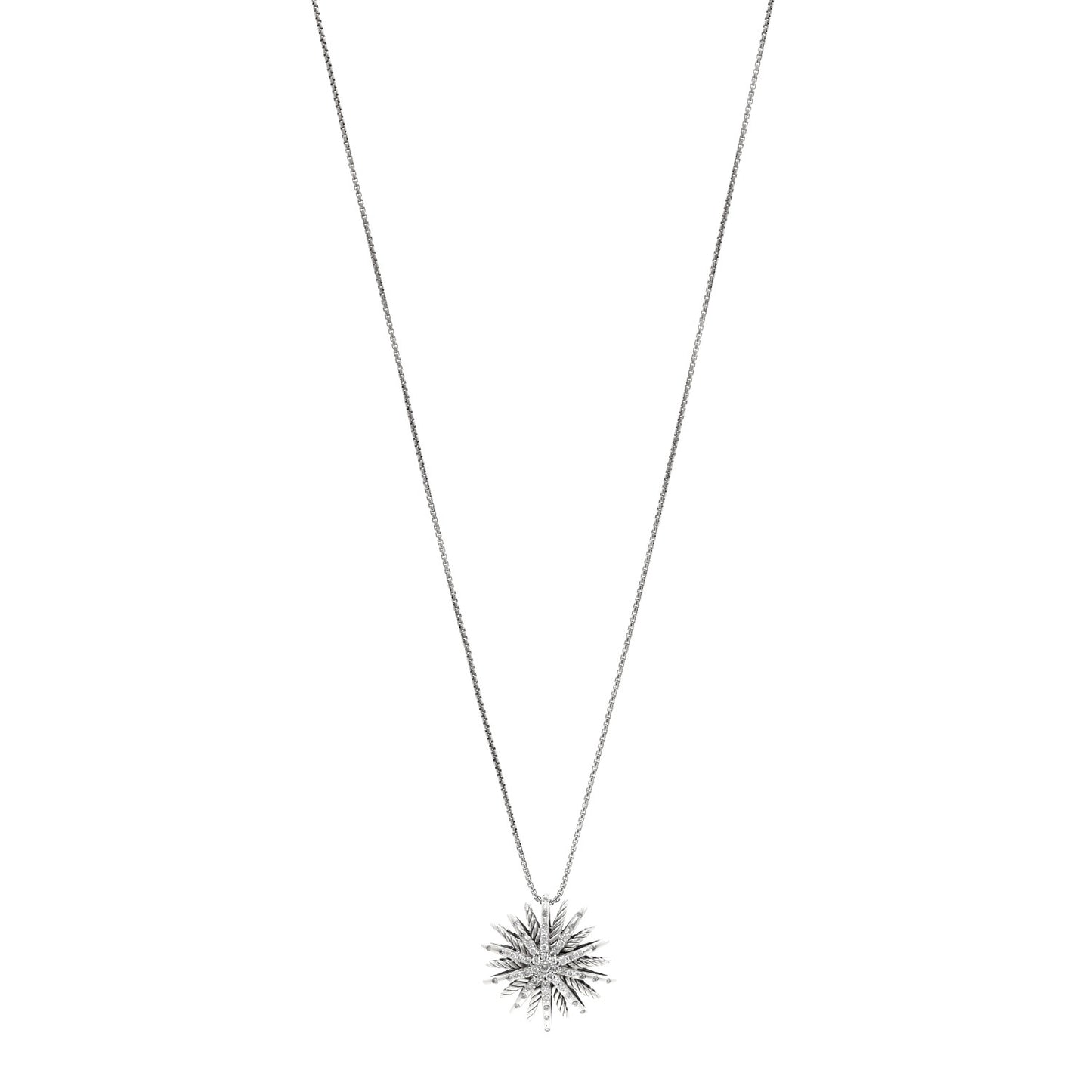 Sterling Silver Diamond Medium Starburst Pendant Necklace