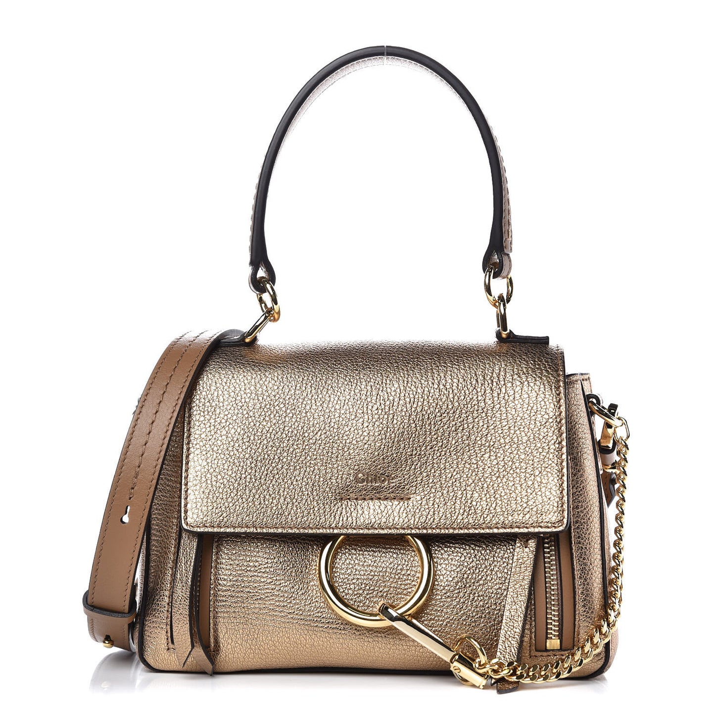 Metallic Calfskin Mini Faye Day Shoulder Bag Gold