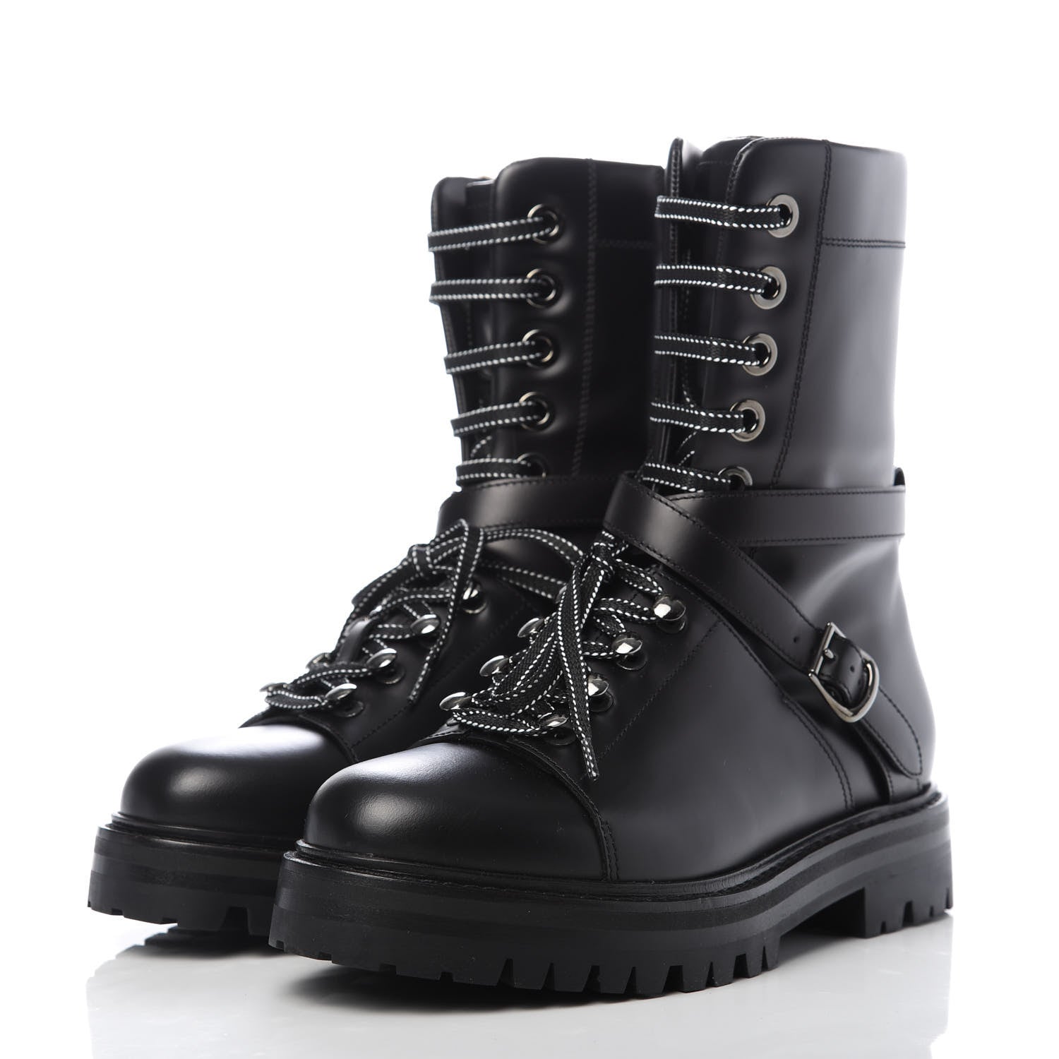Valentino Garavani Smooth Calfskin Rockstud Buckled 25mm Combat Boots 37 Black 3 of 8