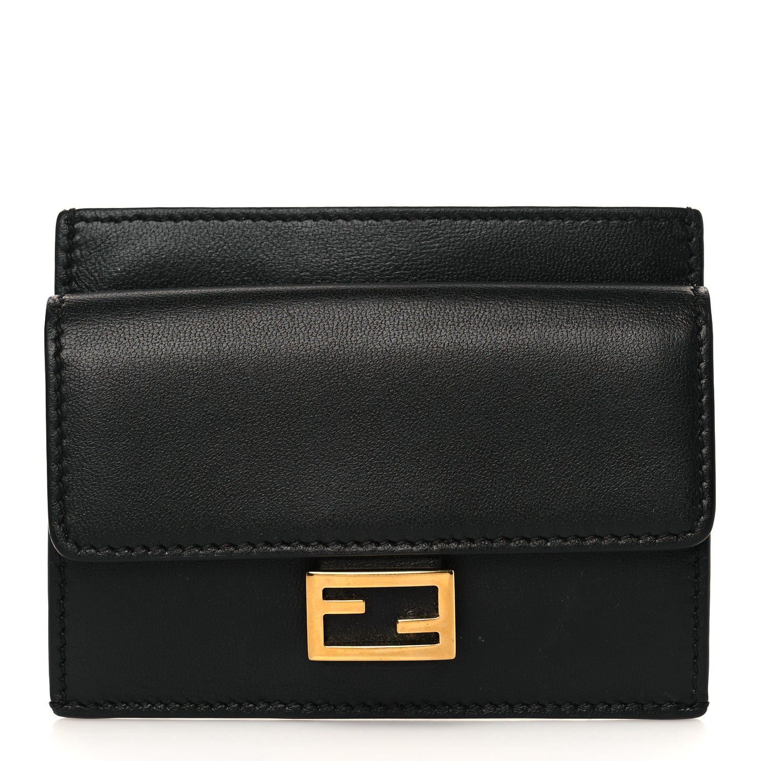 Fendi Nappa Matisse FF Embossed Fold Over Card Holder Wallet Black 1 of 7