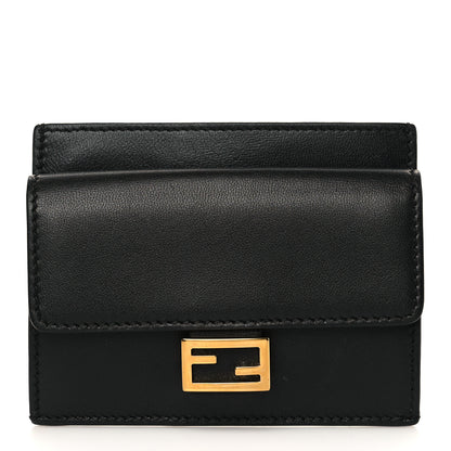 Fendi Nappa Matisse FF Embossed Fold Over Card Holder Wallet Black 1 of 7