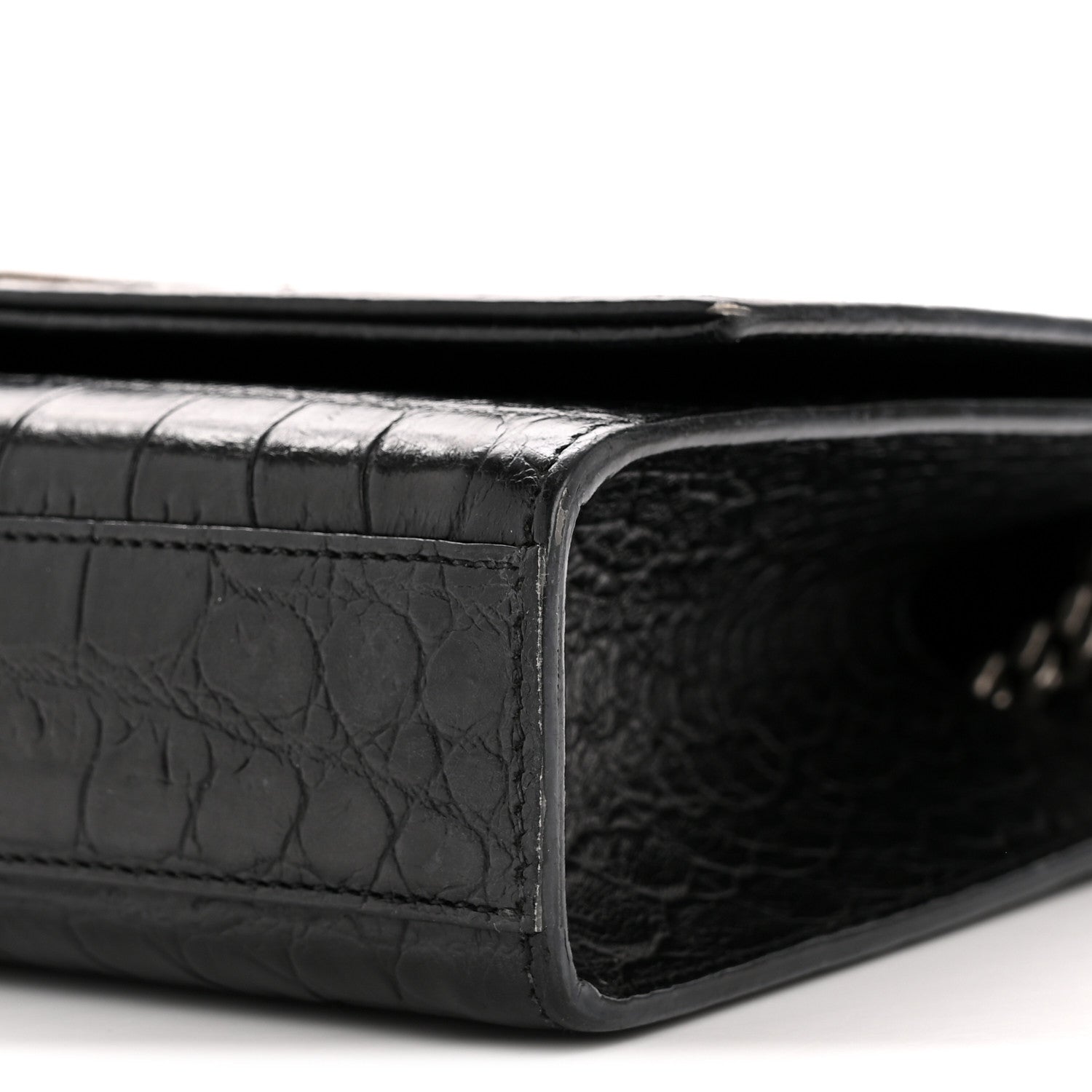 Saint Laurent Calfskin Crocodile Embossed Medium Classic Monogram Kate Tassel Satchel Black 10 of 14