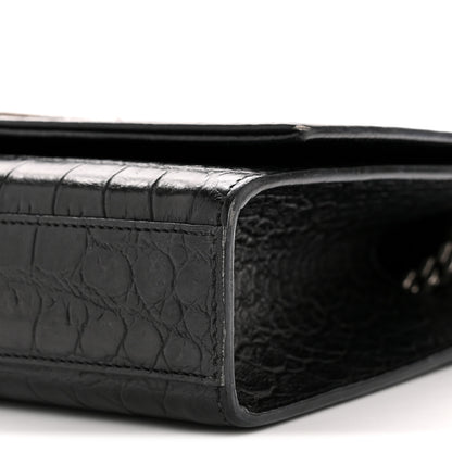 Saint Laurent Calfskin Crocodile Embossed Medium Classic Monogram Kate Tassel Satchel Black 10 of 14