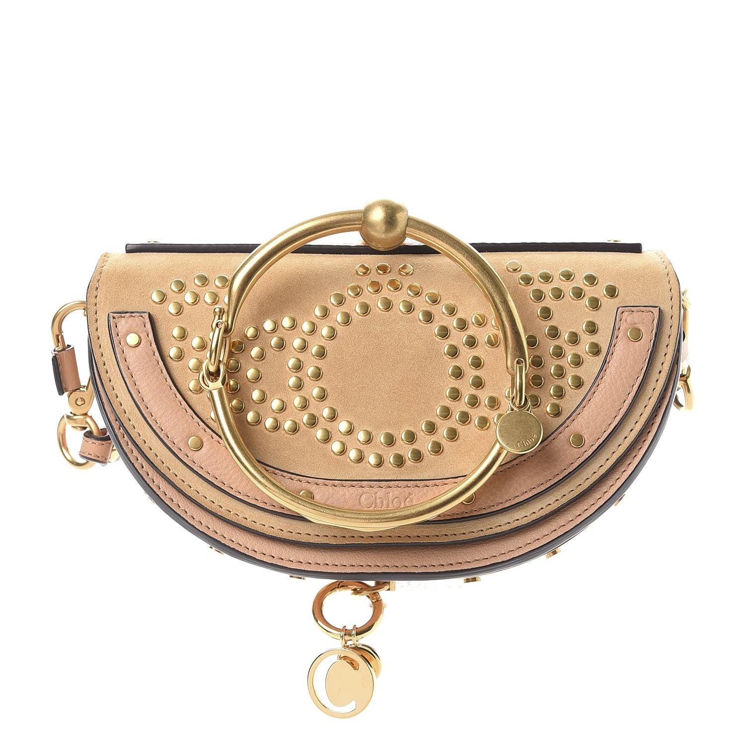 Chloe Suede Calfskin Constellation Studded Small Nile Bracelet Minaudiere Bag Blush Nude 1 of 10