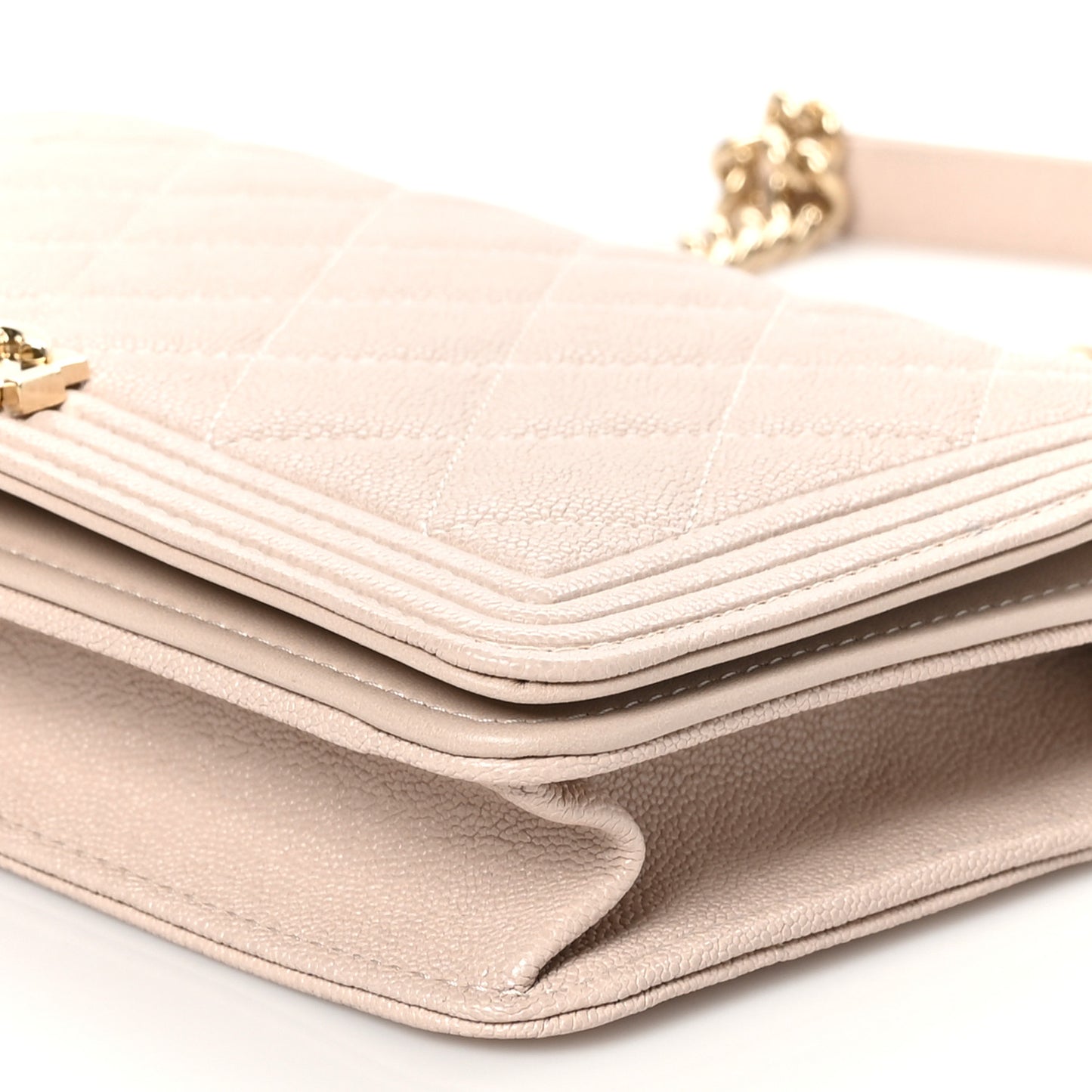Caviar Quilted Boy Wallet On Chain WOC Light Beige
