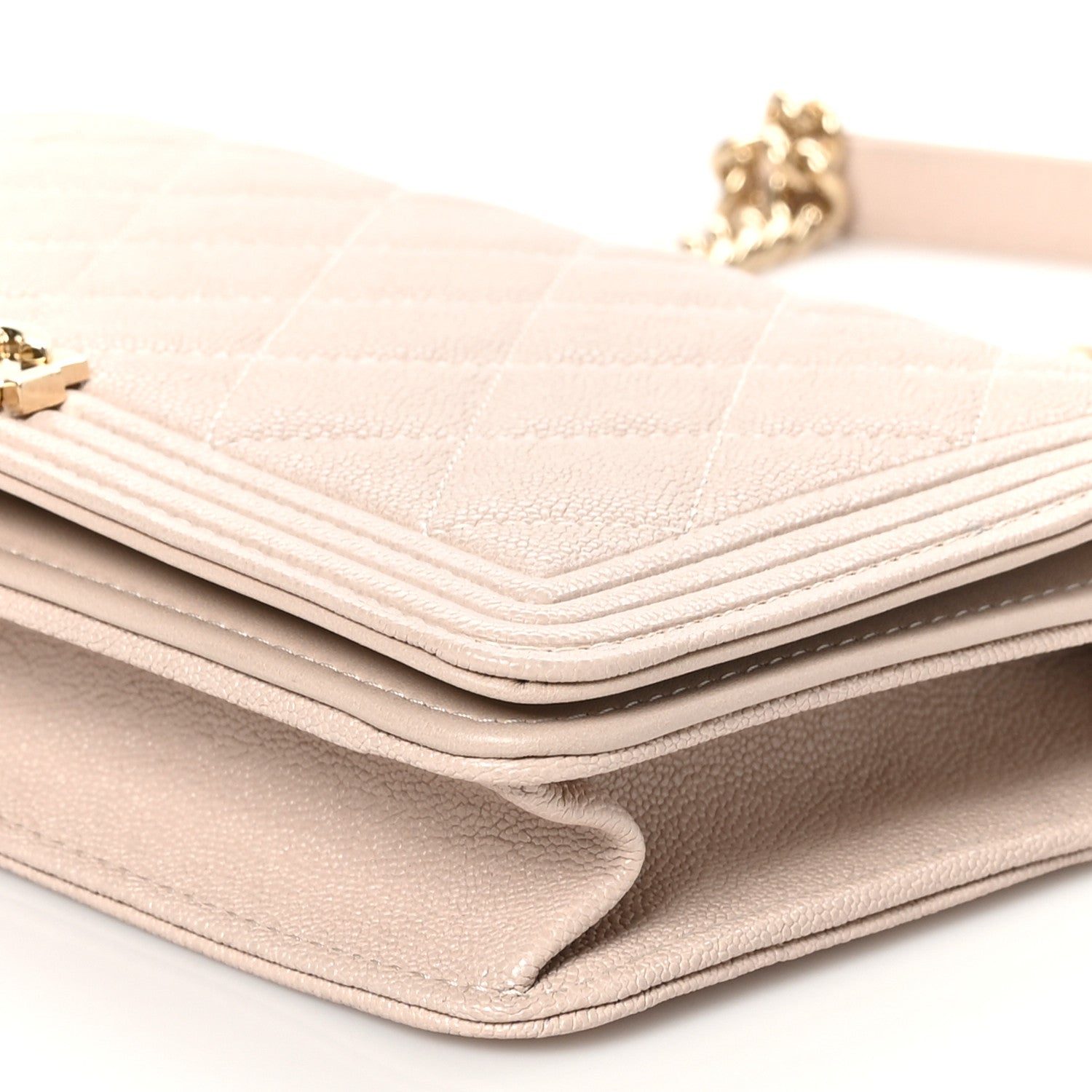 Chanel Caviar Quilted Boy Wallet On Chain WOC Light Beige 11 of 12