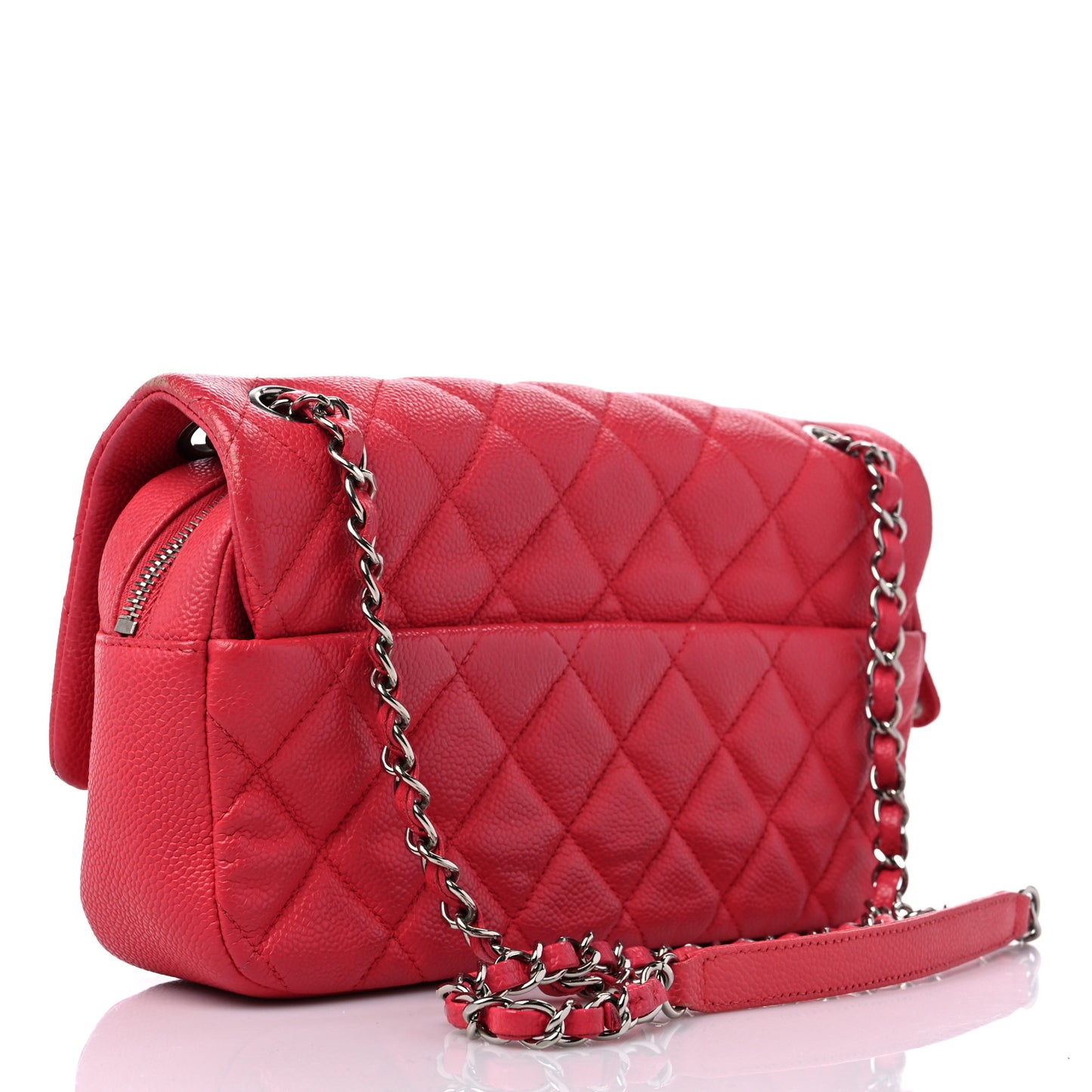 Caviar Quilted Medium Easy Flap Coral Coral Pink
