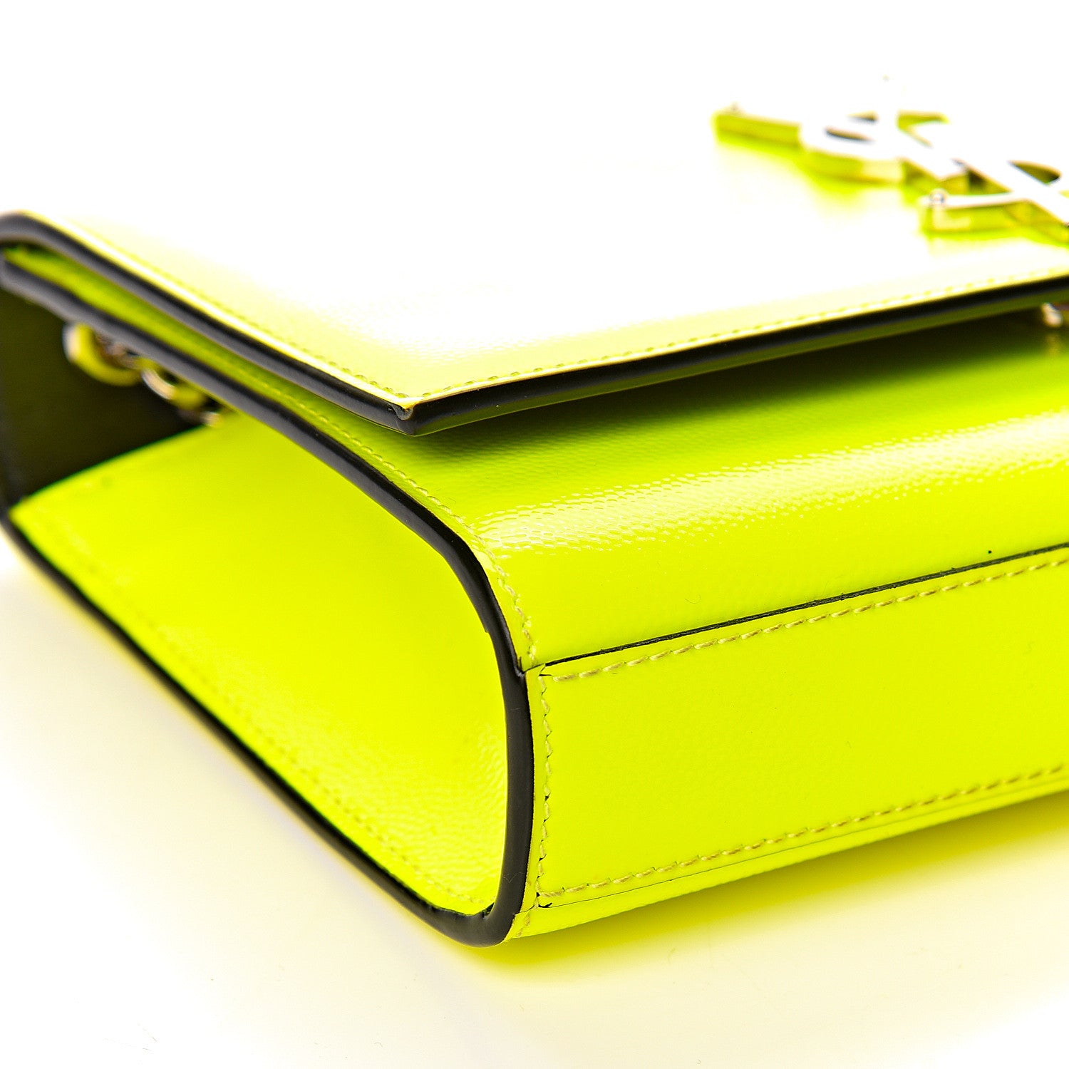 Saint Laurent Patent Grain de Poudre Small Monogram Kate Satchel Neon Yellow 8 of 10