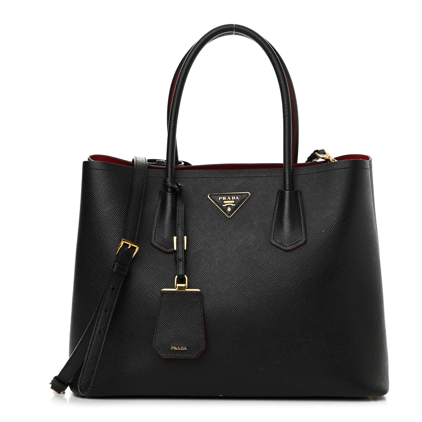 Saffiano Cuir Medium Double Bag Black Fuoco
