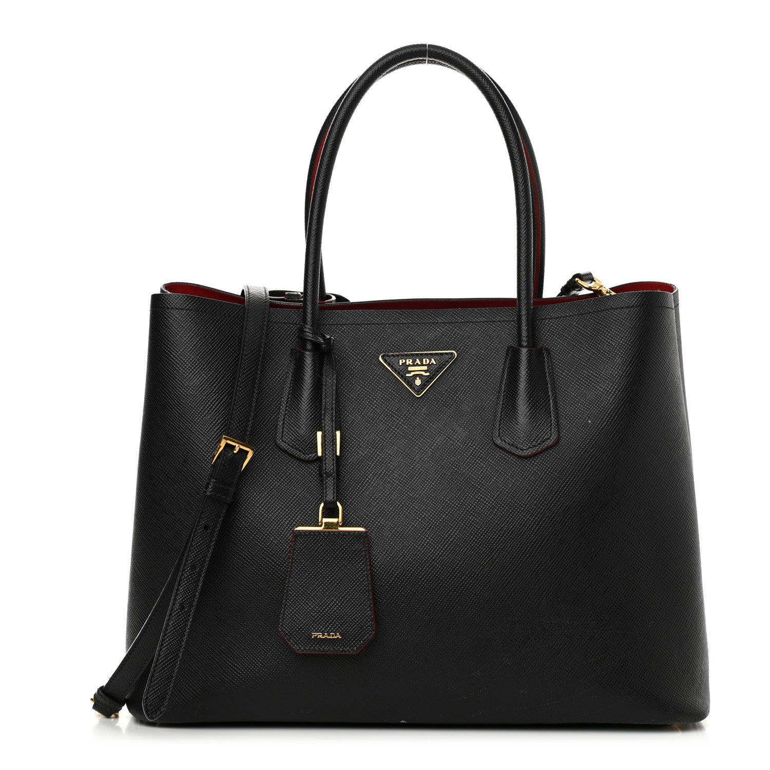 Prada Saffiano Cuir Medium Double Bag Black Fuoco 1 of 24