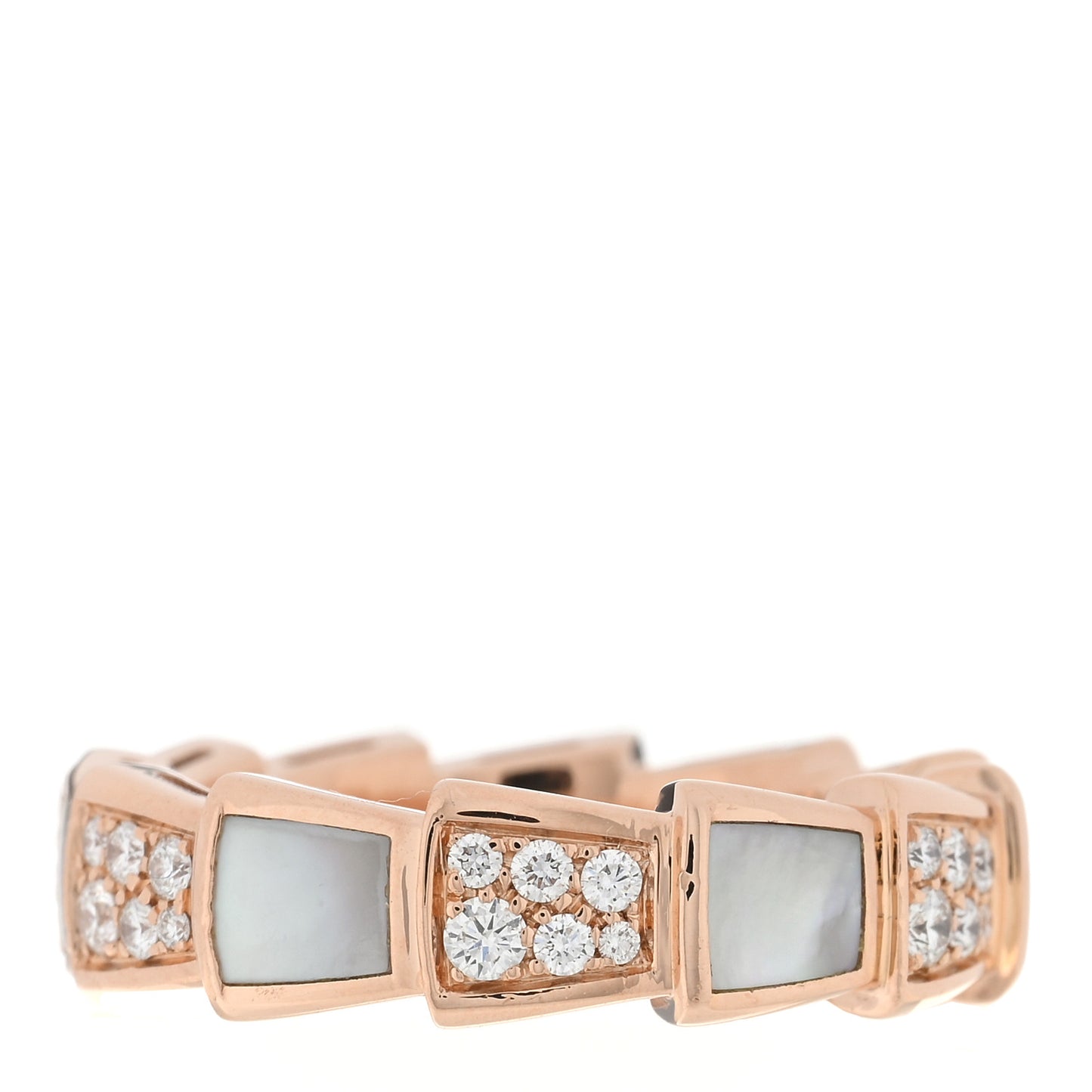 18K Rose Gold Diamond Mother of Pearl 6mm Serpenti Viper Band Ring 54 7