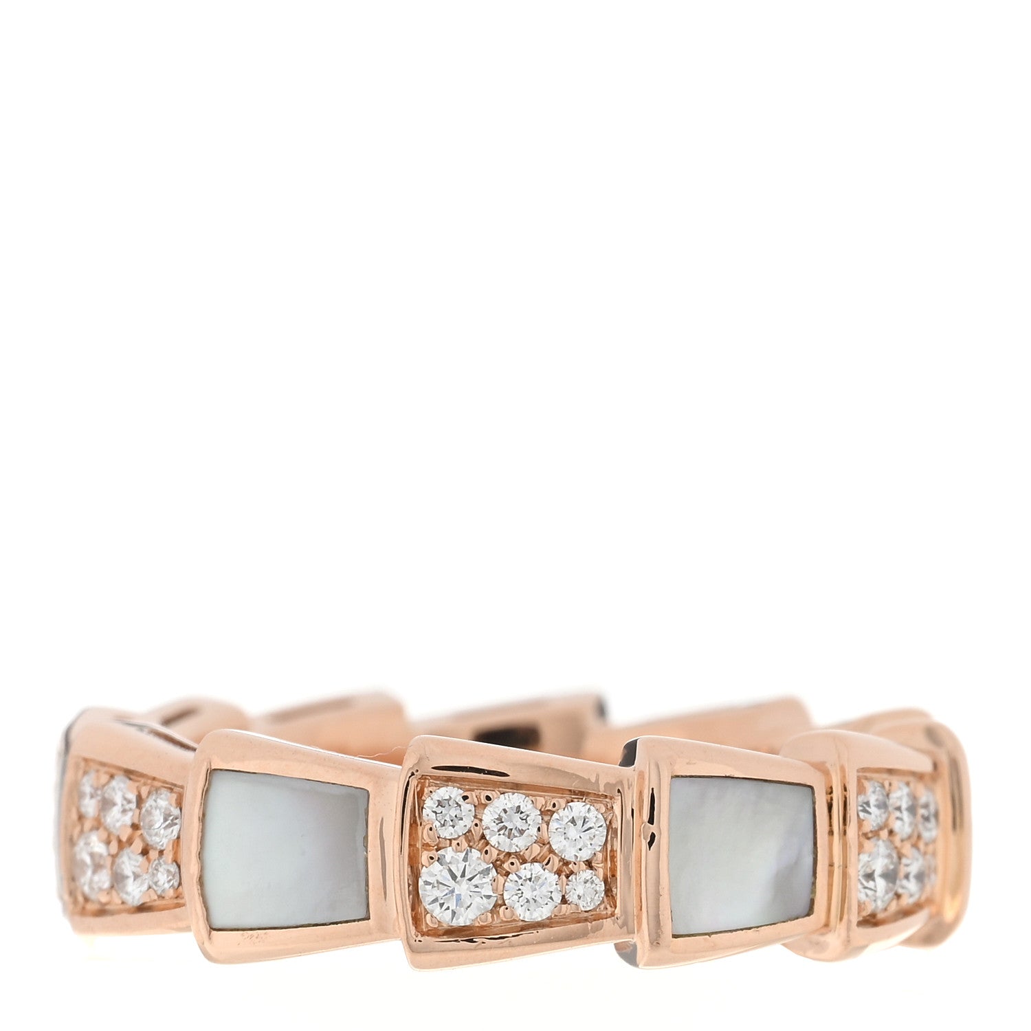 Bulgari 18K Rose Gold Diamond Mother of Pearl 6mm Serpenti Viper Band Ring 54 7 3 of 4
