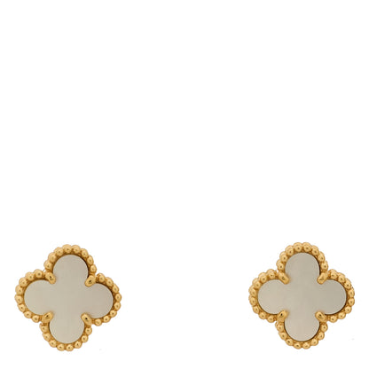 Van Cleef & Arpels 18K Yellow Gold Mother of Pearl Sweet Alhambra Earrings 1 of 4