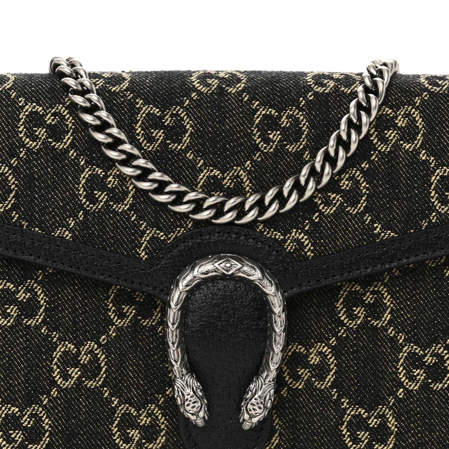 Jacquard Black Denim GG Monogram Mini Dionysus Chain Wallet Black Ivory