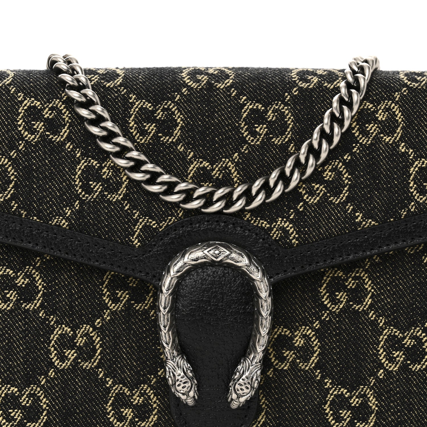 Gucci Jacquard Black Denim GG Monogram Mini Dionysus Chain Wallet Black Ivory 8 of 11