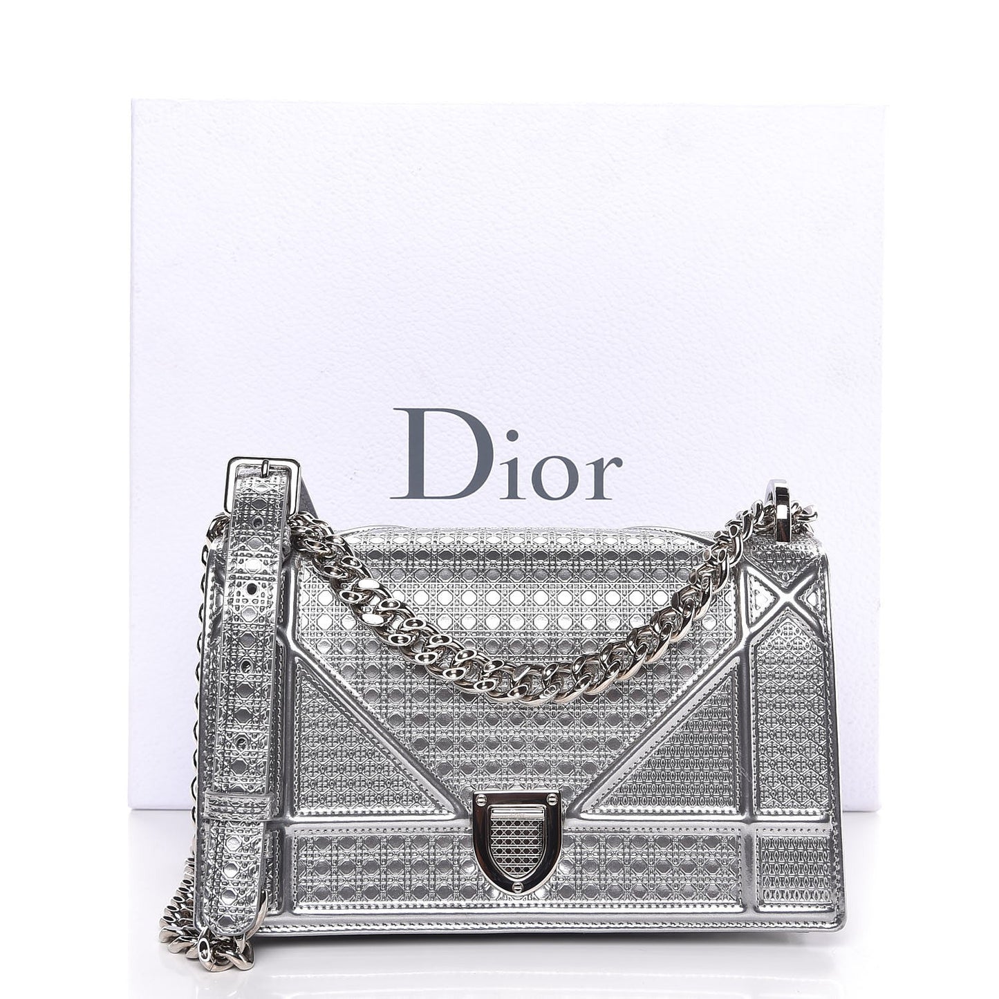 Metallic Patent Micro-Cannage Small Diorama Flap Bag Silver