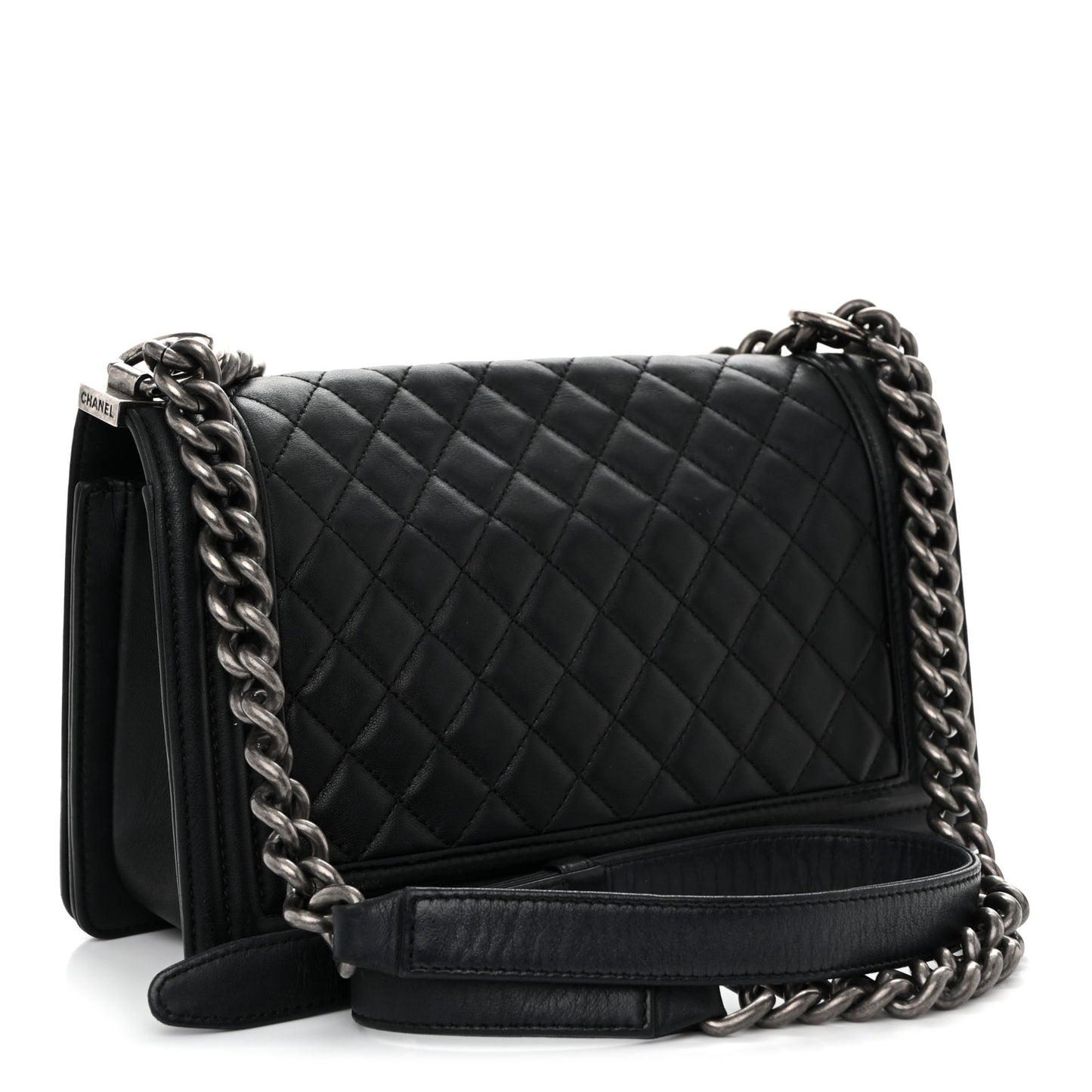 Lambskin Quilted Medium Boy Flap Black