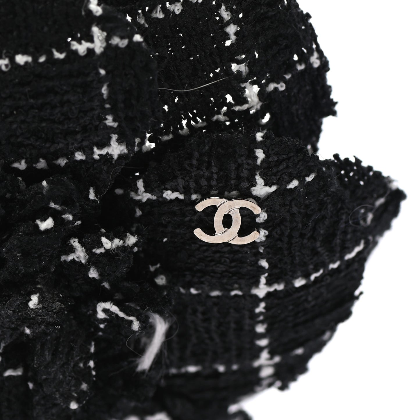 Tweed Camellia Brooch Black White