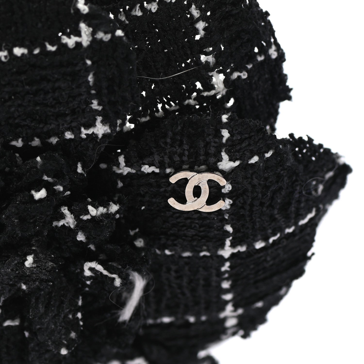 Chanel Tweed Camellia Brooch Black White 4 of 4