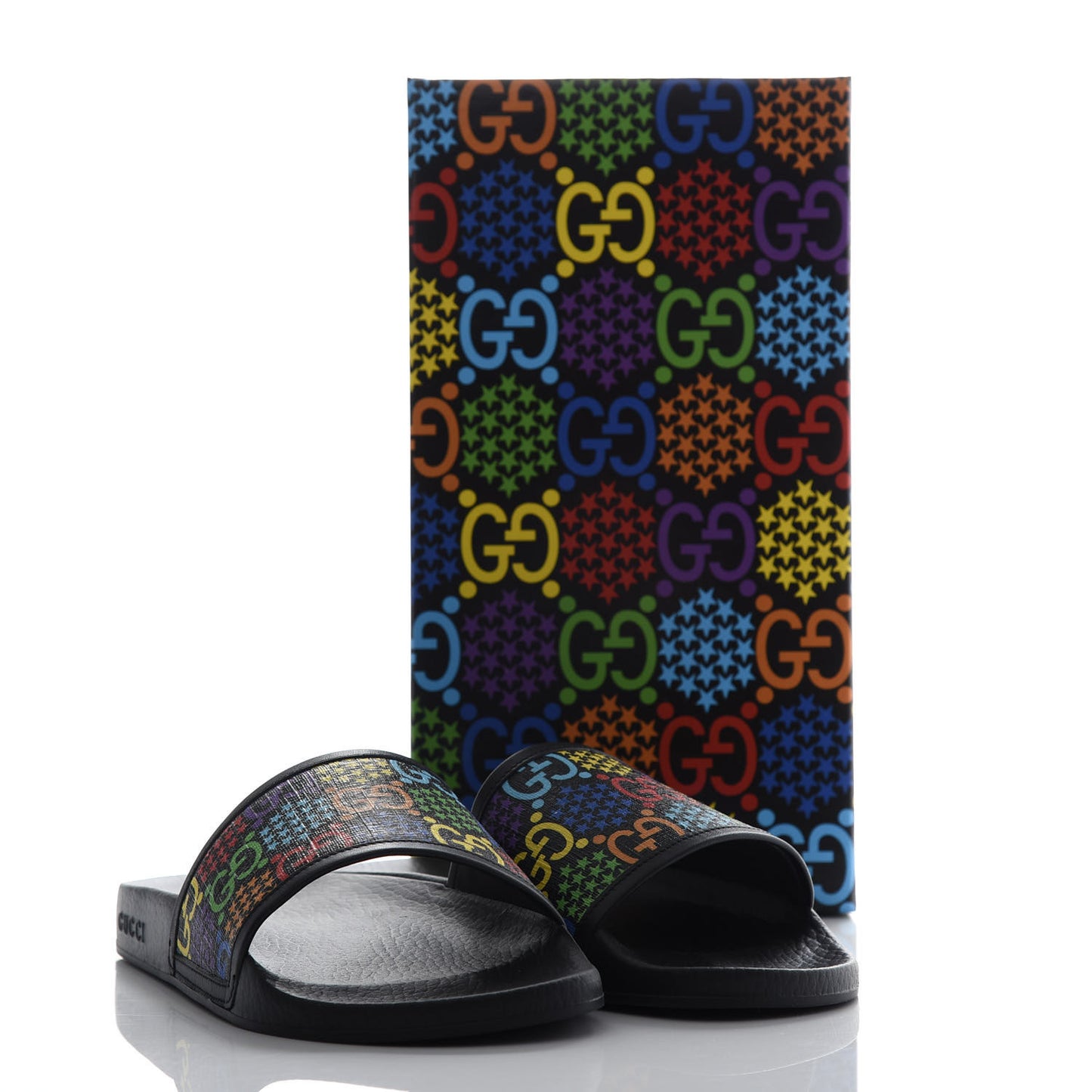 GG Supreme Monogram Psychedelic Slide Sandals 40 Black Multicolor