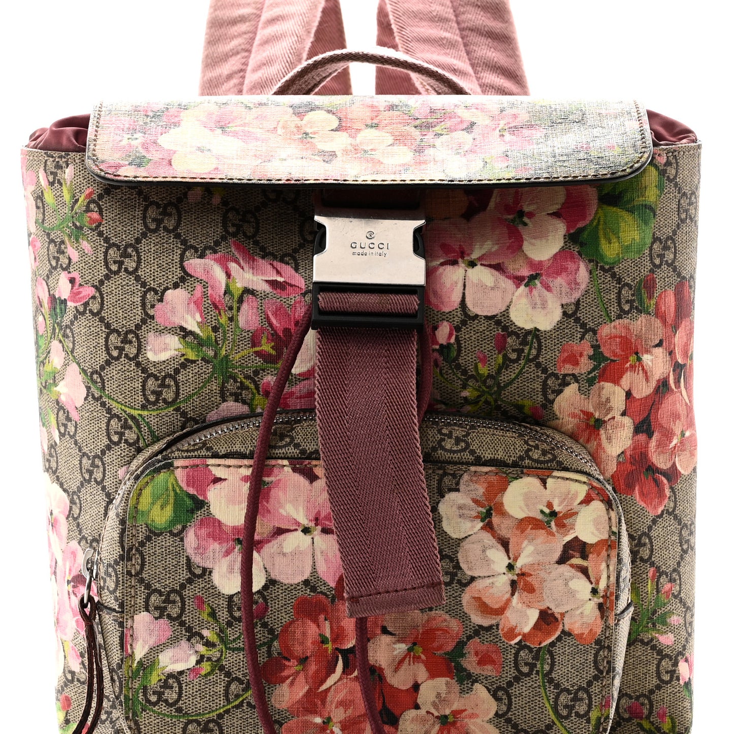 GG Supreme Monogram Blooms Small Single Buckle Backpack Beige Multicolor Dry Rose