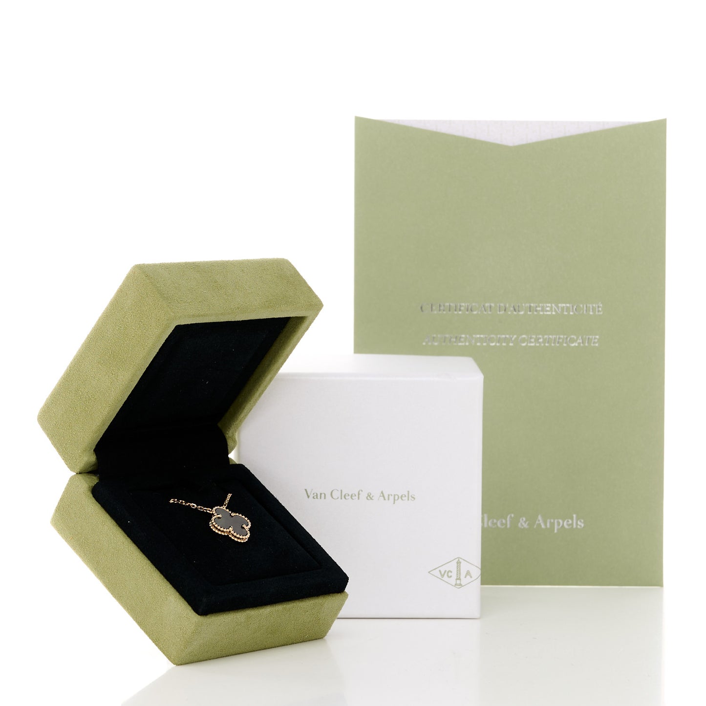 18K Rose Gold Gray Mother of Pearl Vintage Alhambra Pendant Necklace
