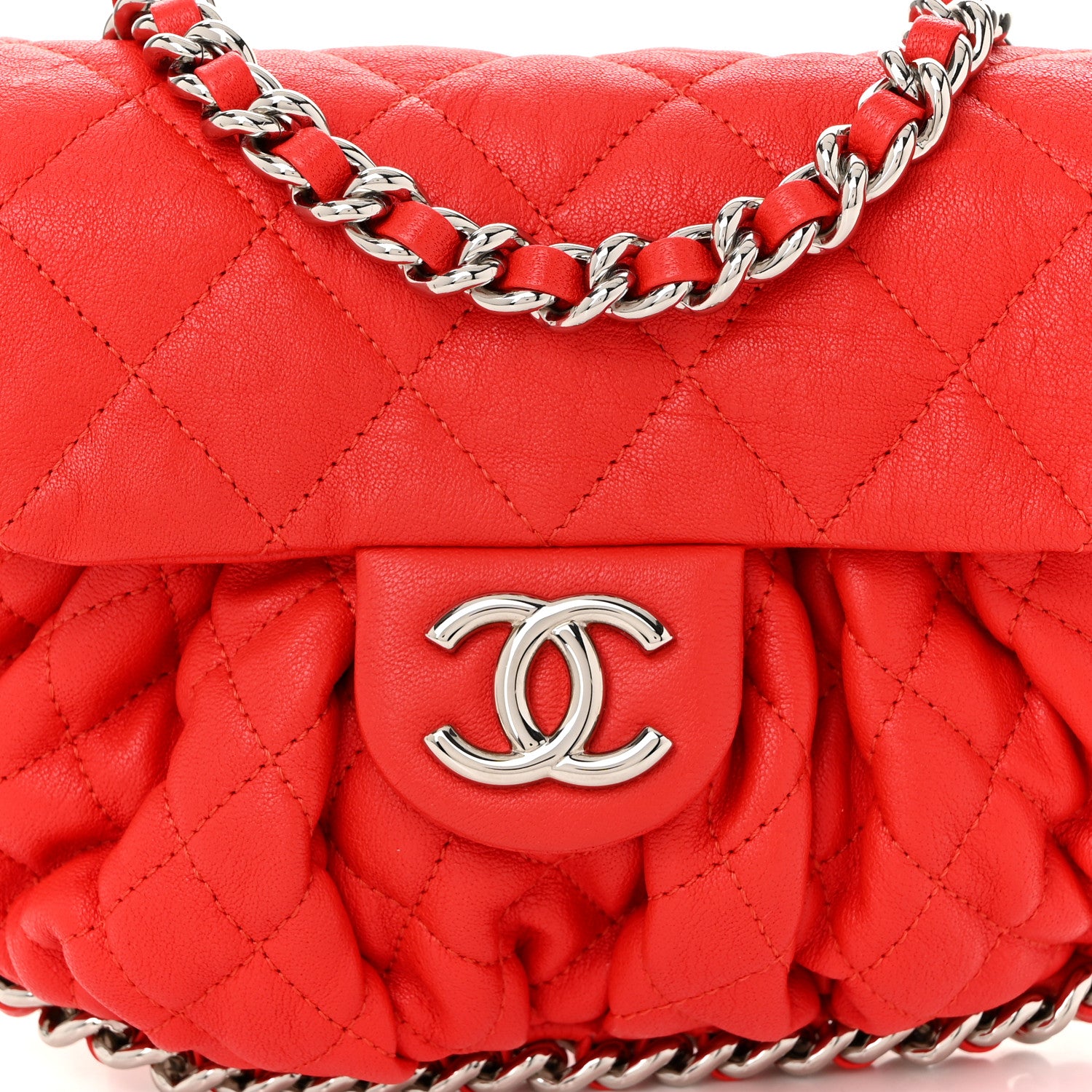 Chanel Washed Lambskin Mini Chain Around Messenger Red 8 of 11